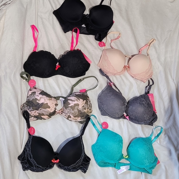 New 7 Piece 34B Bra Bundle Push Up Etc Black Lace Turquoise Camo Hot Pink Nude - Picture 4 of 12
